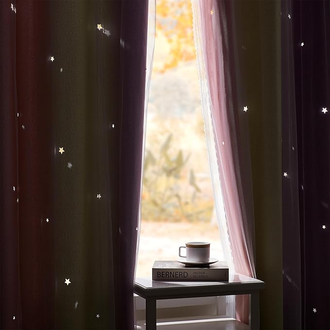 XiDi Curtains for Bedroom Decor, Rainbow Pink PurpleYellow52/54/1 - Image 6