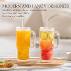 KEMORELA Large 26oz Clear Glass Mug with Handle and Sliding Lid – Aesthetic Ribbed Tumbler for Iced Coffee, Smoothies & Hot Drinks – Reusable Travel Cup with Straw, Dishwasher Safe (Ribbed Tumbler)