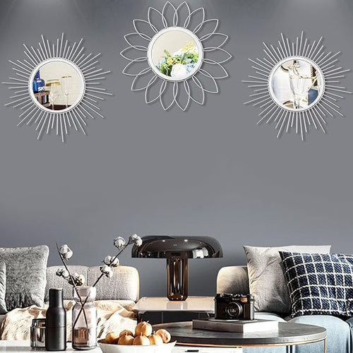 3 Pack Metal Mirrors for Wall Sunburst Wall Mirrors Home Décor Decorative - Image 2