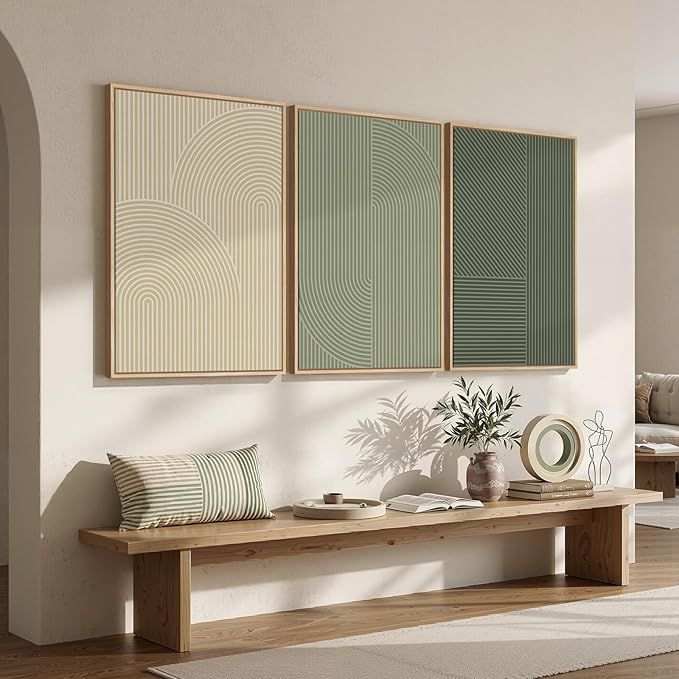 Large Framed Green and Neutral Beige Abstract Wall Art - Image 4