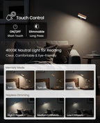Wood Battery Operated Wall Sconces Set of Two, Magnetic Mini Wall Lights - Image 4