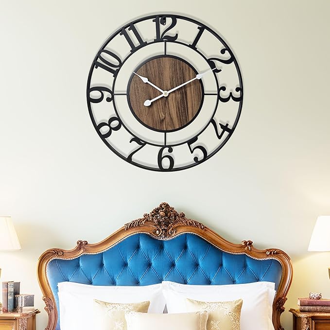Large Metal Wall Clock, 24 Inch Retro Decorative Silent, Non Ticking, Battery - Image 7