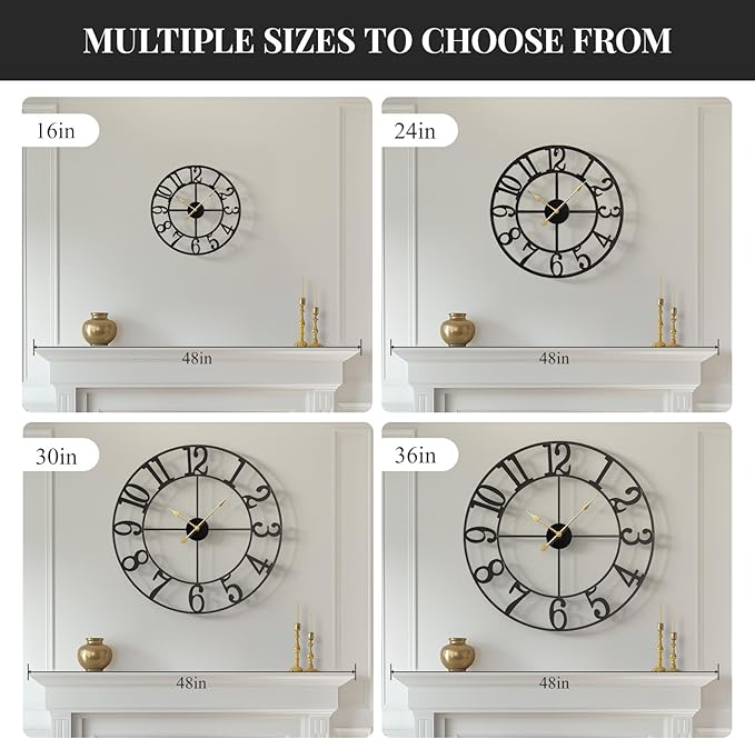 Cuspin Large Wall Clock, 24 Inch Black Clocks - Image 4
