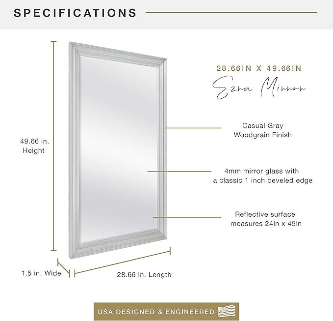 MCS Ezra 28.66x49.66 Large Wall Mirror, Vertical & Horizontal Wall Hanging - Image 3
