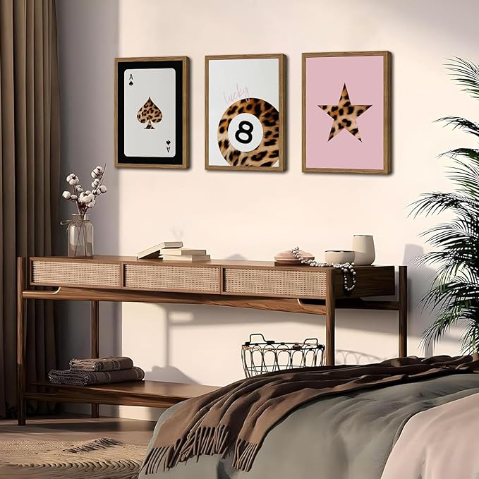 Pink and Black Leopard Wall Art, Lucky Girl 8 Ball Wall Decor Set of 3 Cheetah - Image 7