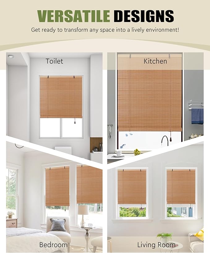 FoundGo Retro Bamboo Blinds 60" W x 72" H Bamboo Roman Shades Light Filtering - Image 5