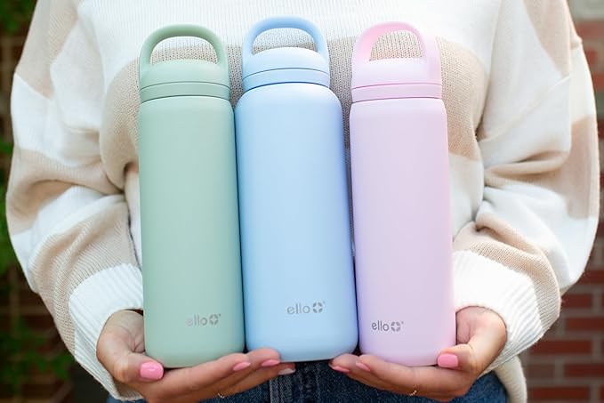 Ello Cooper Twist 32oz Stainless Steel Water Bottle with Chug Lid | Leak Proof | Double Walled and Vacuum Insulated | Built in Carry Loop | Dishwasher Safe | Halogen Blue