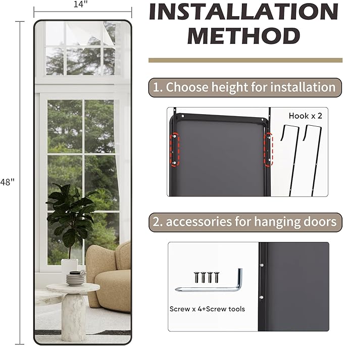 Full Length Door Mirror 14x48, Metal Frame - Image 7