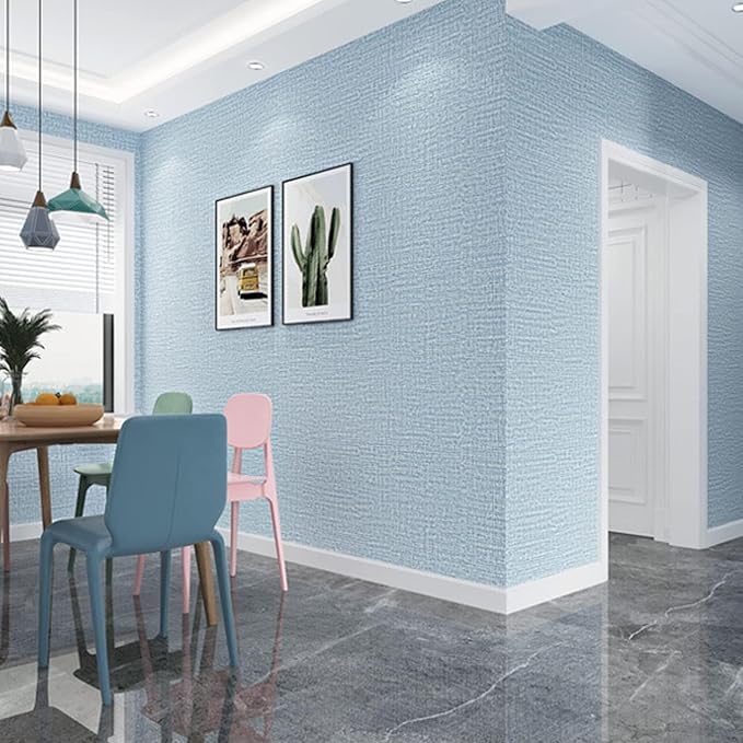 Yancorp Textured Fabric Grasscloth Peel and Stick Wallpaper Blue Contact Paper - Image 6