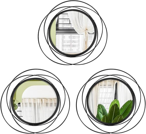 3 Set 9.5 Inch Black Circle Mirrors Wall Decor Iron Frame Wire Mirror Metal by Cityelf