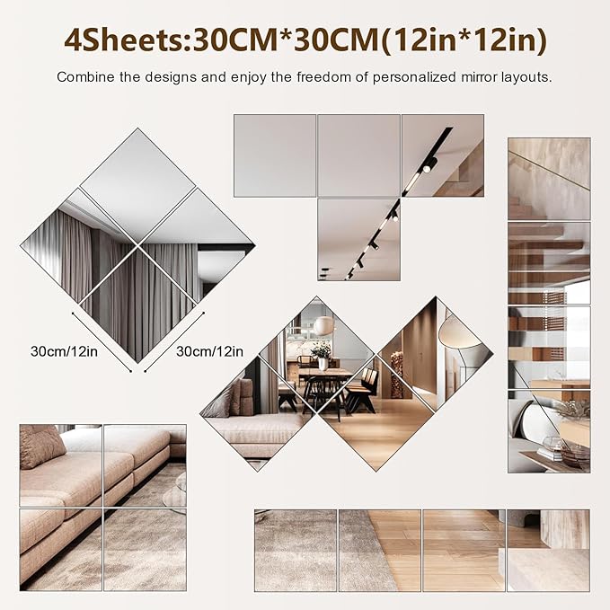 Full Length Mirror Tiles, 12x12 Inch Unbreakable Acrylic Squares - Image 2