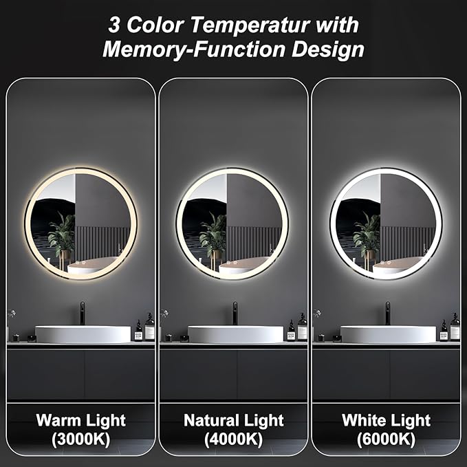 NEWBULIG 30 Inch Round LED Bathroom Wall Mirror - Image 5