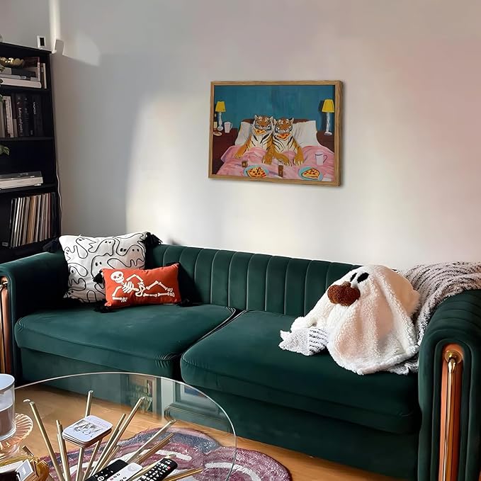 Framed Funny Tiger Wall Art, Eclectic Tigers Eating Pizza in Bed Pictures Wall - Image 9