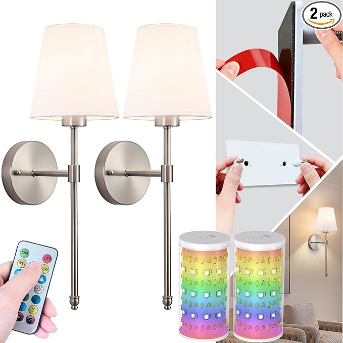 Peel and Stick Wall Sconces, Stick On Wall Sconce Set of 2, Battery Operated by SlywiseLLC