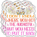 (3Pcs) I Don't Know Where You Got The Audacity But You Need to Put It Back Funny Quotes Vinyl Stickers Durable for Laptops Water Bottles Phones Tumblers Notebooks Cars Mugs Size 3 x 3 Inch
