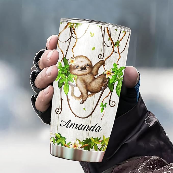 WAZONE Personalized Sloth Tumbler With Lid 20oz 30oz Stainless Steel Double Wall Vacuum Coffee Travel Mugs Birthday Christmas Insulated Cup Sayings Motivational Gift For Women Friends Girls