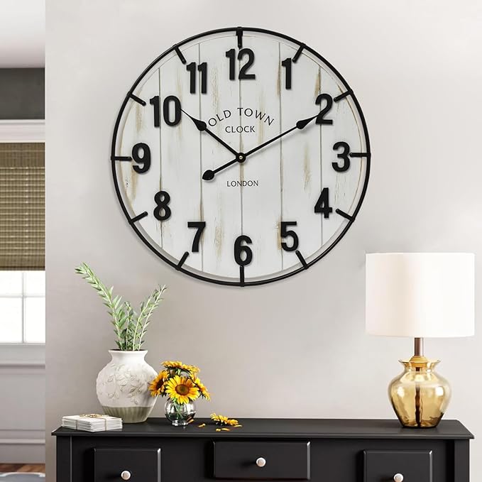 Large Old Town Farmhouse Wall Clock – 24 Inches Rustic Antique Wood - Image 3