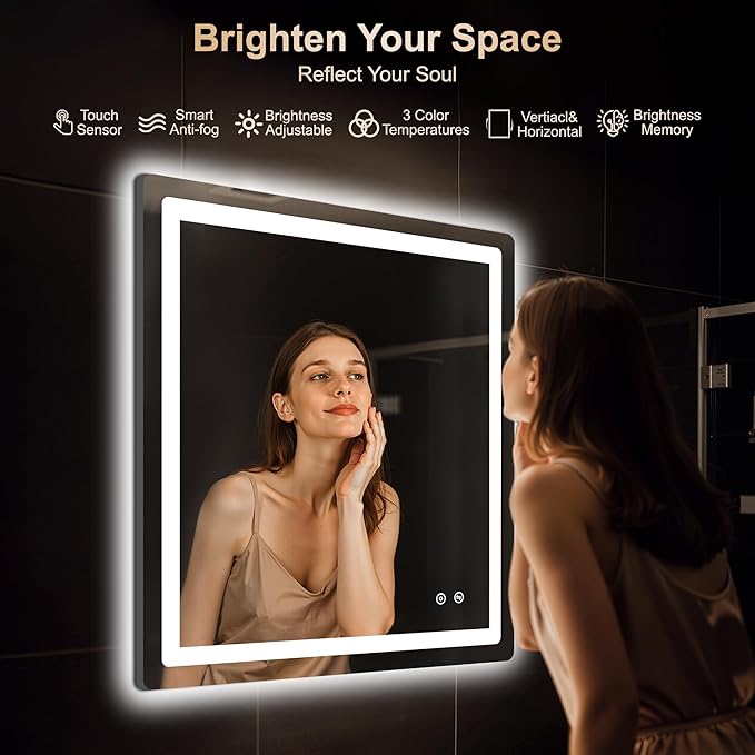 Delma LED Bathroom Mirror with Lights, 30x30 Vanity Mirror - Image 2