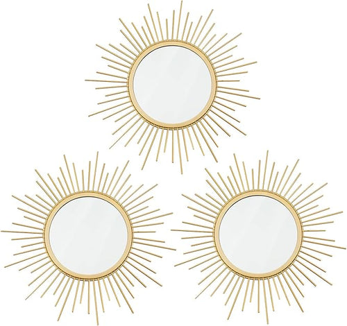 3 Pack Metal Mirrors for Wall Sunburst Wall Mirrors Home Décor Decorative by Uaussi