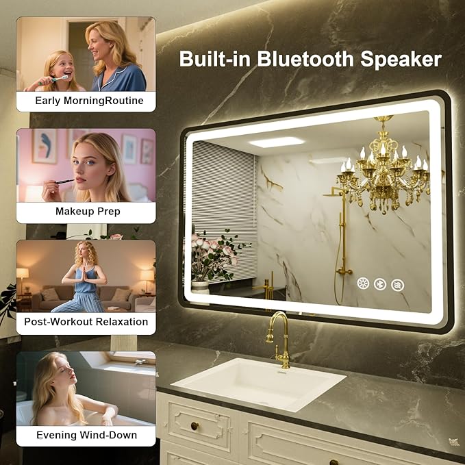 24"x36" Black Framed LED Bathroom Mirror, Lighted Wall Mounted Bathroom Mirror - Image 4