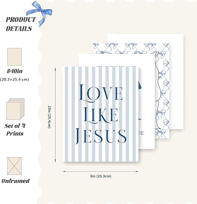 LARTSFRO Coquette Navy Blue Bow Jesus Wall Art Decor Posters, Inspirational - Image 2