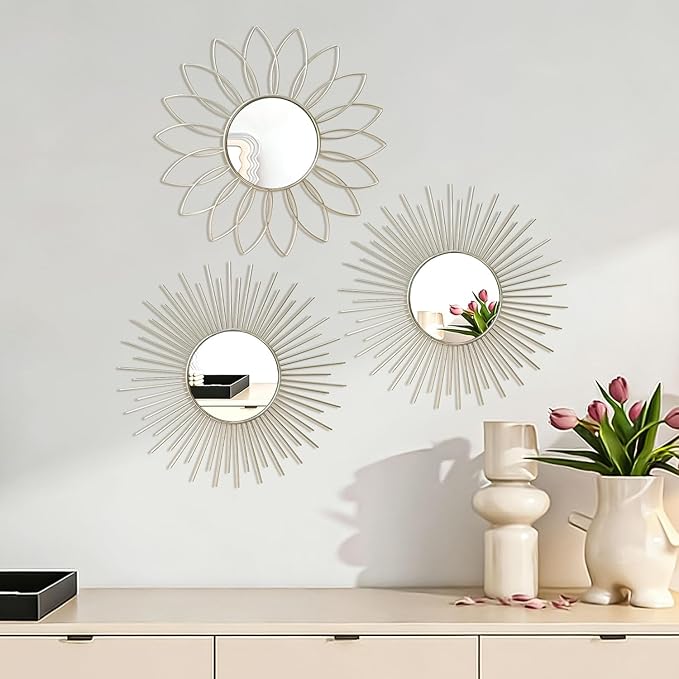 3 Pack Metal Mirrors for Wall Sunburst Wall Mirrors Home Décor Decorative - Image 6