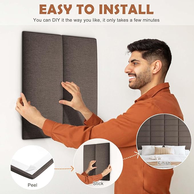 IFNOW Upholstered Wall Mounted Headboard, 3D Soundproof Peel and Stick Panels - Image 5