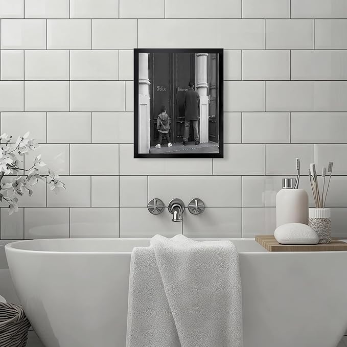 Funny Bathroom Decor Black and White Framed Wall Art, Retro Comedy Movie - Image 7