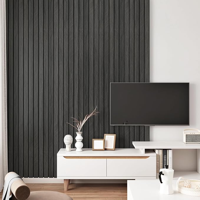 Self Adhesive Wood Slat Wall Paneling Grey/Black 3D Wood Panels - Image 7