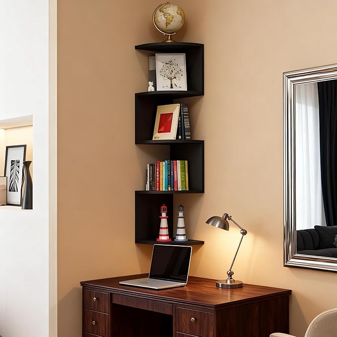 No-Drill Corner Shelf Wall Mount, 5-Tier Floating Corner Bookshelf - Image 9