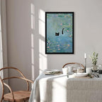Fantasy Artists Monet Water Lilies Cat Wall Art, Framed Vintage Canvas Art Wall - Image 2