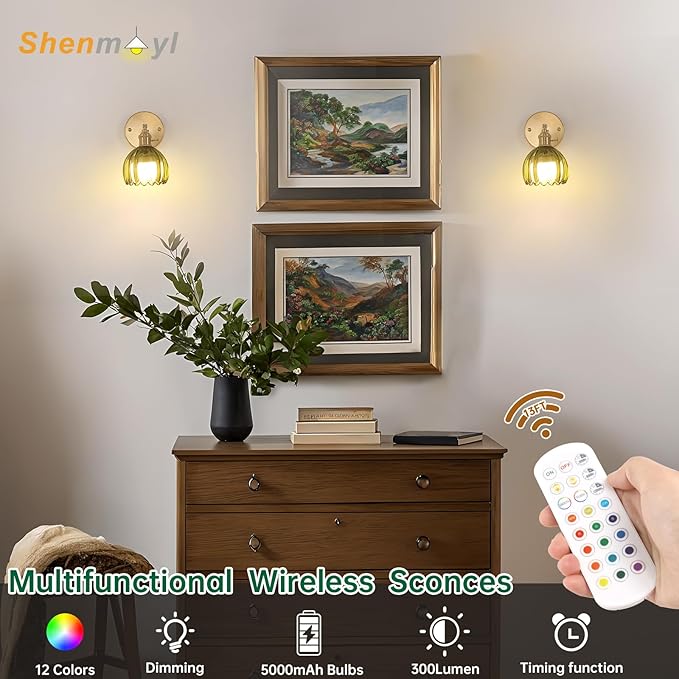 Shenmoyl Vintage Battery Operated Wall Sconce - Image 2
