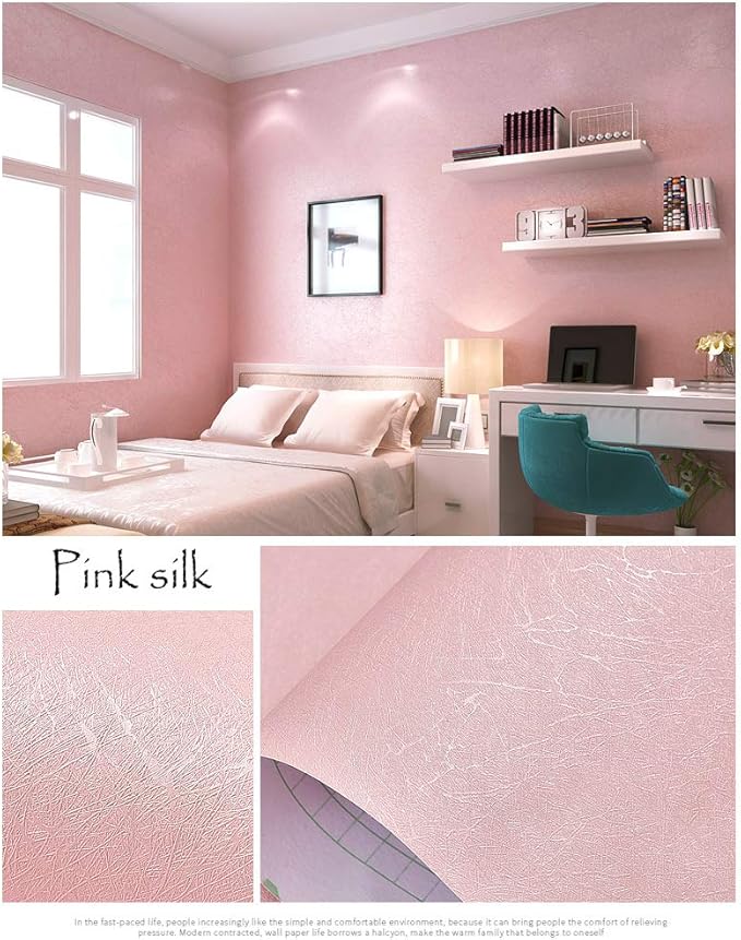 Cohoo Home Silk Pink Wallpaper Peel and Stick Contact Paper Pink Textured Silk - Image 5