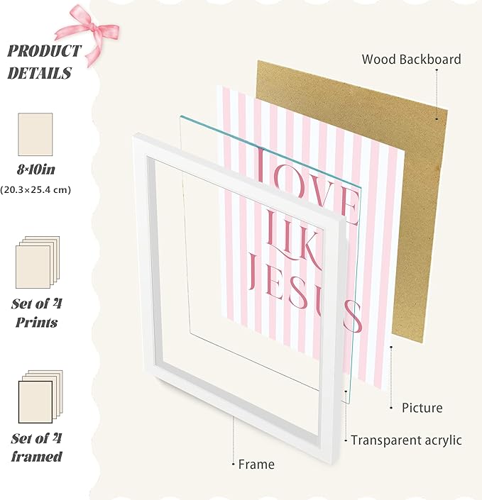 LARTSFRO Coquette Pink Bow Jesus Wall Art Decor Posters, Inspirational Bible - Image 2