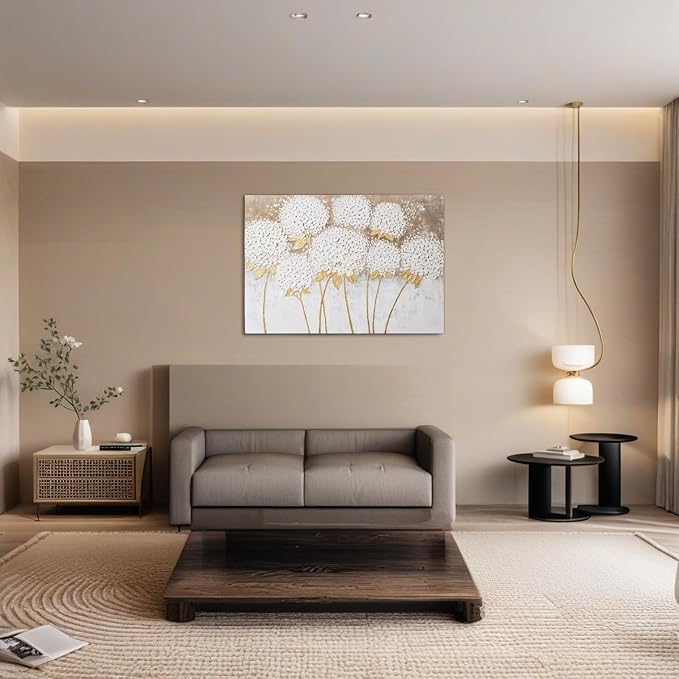 JolyWell Large hand painted wall art White Hydrangea Canvas Wall decor - Image 7