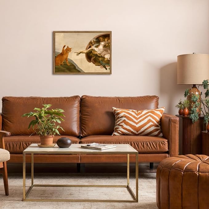 Funny Orange Cat Wall Art Creation of Adam and Cat Wall Decor Painting - Image 5