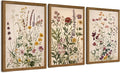 WRFON Botanical and Flower Canvas Wall Art, Framed Wildflower Wall Art Set of 3 by Unknown