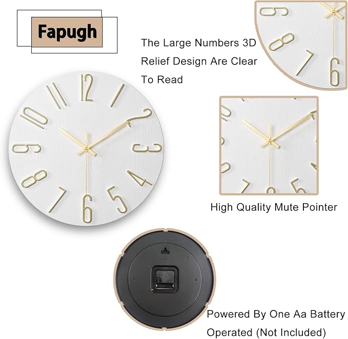 Wall Clock, Silent Clock, Wall Clocks Battery Operated， 12 inch Modern Wall - Image 4