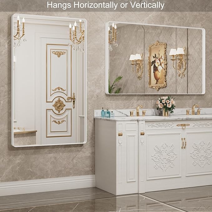 LOAAO 60x36 Inch White Metal Framed Bathroom Mirror - Image 3