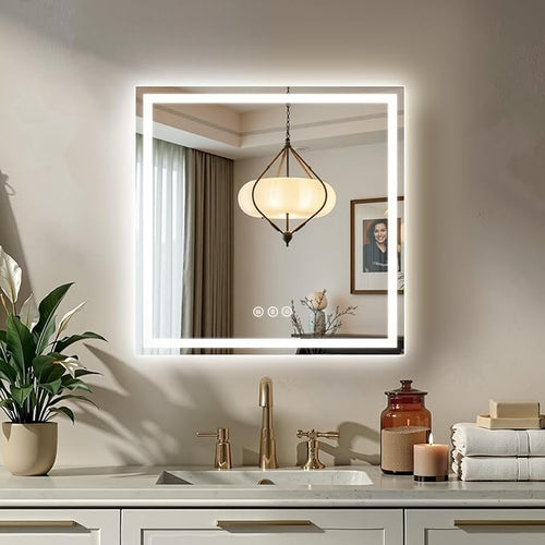 30x30 LED Bathroom Mirror with Lights, Backlit + Front Lit, Lighted Bathroom by Rpoesx