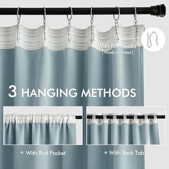 MIULEE Slate Blue Back Tab Blackout Curtains 63 Inch Length 2 Panels Set - Image 3