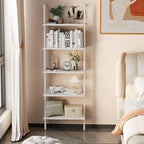 aboxoo Ladder Shelf 2 PCS White Bookshelf 5-Tier Wooden Open Shelf Wall-Mounted - Image 4