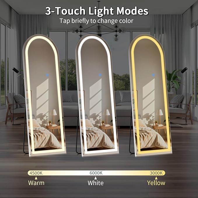 Koonmi LED Arched Full Length Mirror, Lighted Floor Mirrors - Image 4