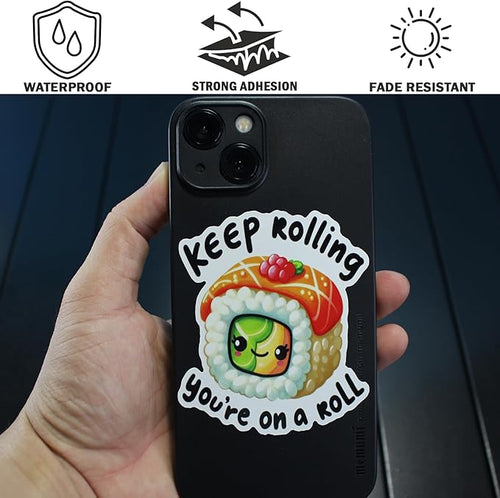 (10Pcs) Funny Cute Food Pun Stickers Pack Size 3'' Kawaii Vinyl Decals with Positive Quotes for Laptop, Water Bottle, Notebook, Phone, Journal, Teens, Teachers, Students