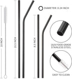 Hiware 12-Pack Black Stainless Steel Straws Reusable with Case - Metal Drinking Straws for 30oz and 20oz Tumblers Dishwasher Safe, 2 Cleaning Brushes Included