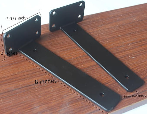 4 Pack - 8 inch Black Hidden L Shelf Bracket Iron Floating Shelf Brackets - Image 2