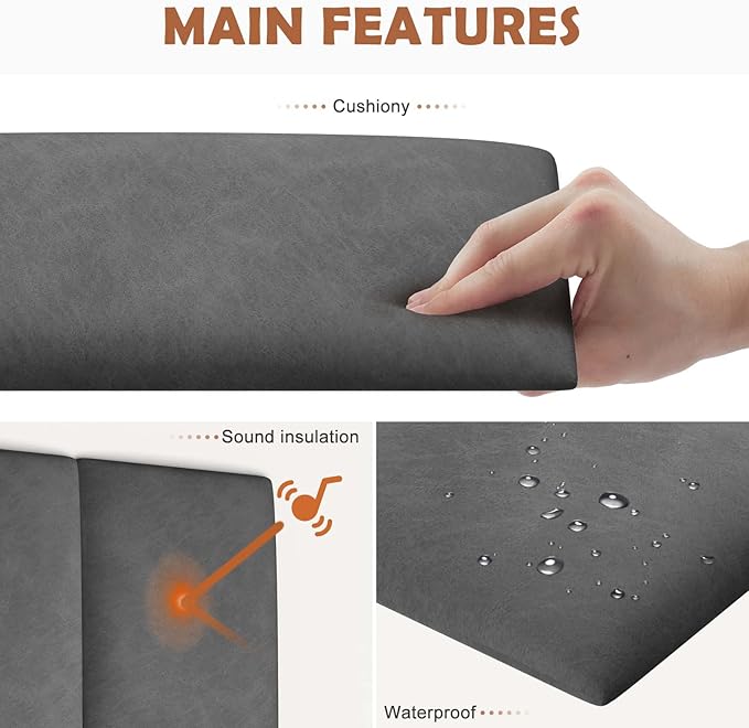 IFNOW Wall Mounted Upholstered Headboard, 3D Peel and Stick Soundproof Wall - Image 3