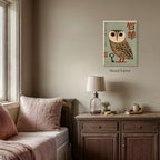 Vintage Japanese Framed Wall Art Owl Poster Mid Century Animal Print 16x24in - Image 4
