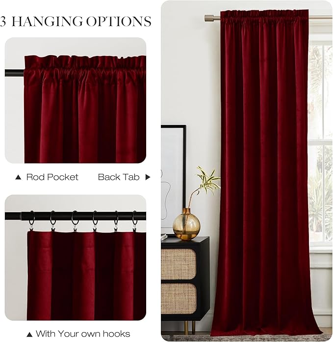 NICETOWN Red Velvet Textured Window Curtains/Draperies - Image 5