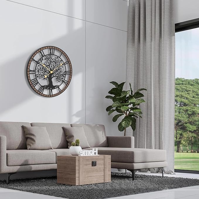 Micasso Rustic Oversize Wall Clock: 35Inch Farmhouse Tree of Life Metal - Image 7